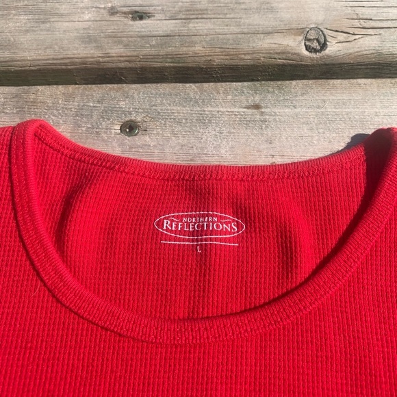 Northern Reflections Red Ribbed Long Sleeve Scoop Neck Top - Size Large - Picture 5 of 6
